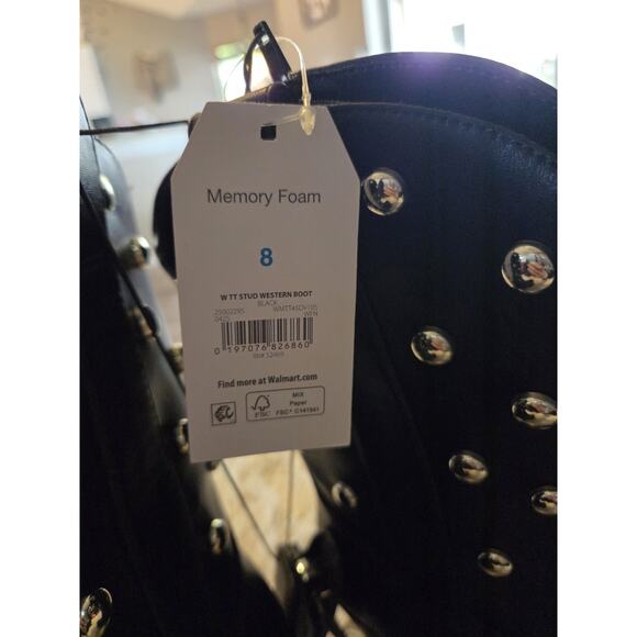 New Woman's Time and Tru Black Faux Leather Studded Cowgirl Boots Memory Foam 8 - Picture 6 of 10
